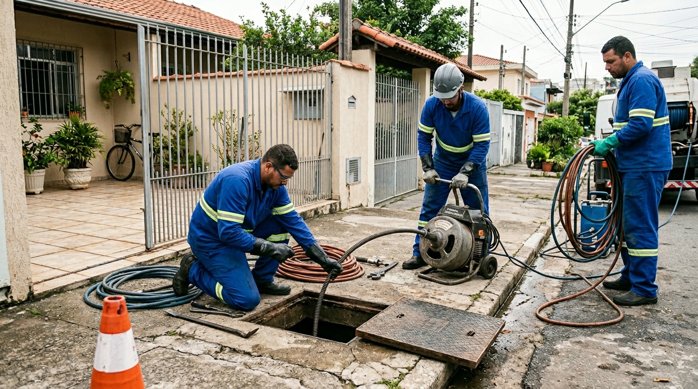Equipe de desentupimento de esgoto em São Bernardo do Campo-SP