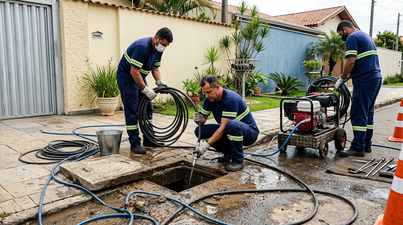 Desentupimento de esgoto residencial em São Bernardo do Campo-SP